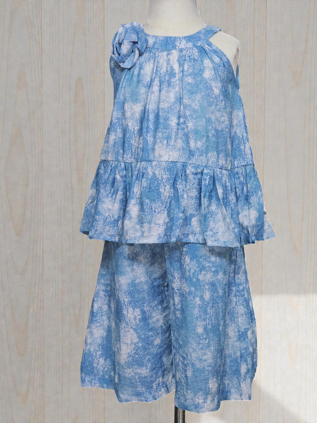Cloud Blue Top & Wide-Leg Pants Set