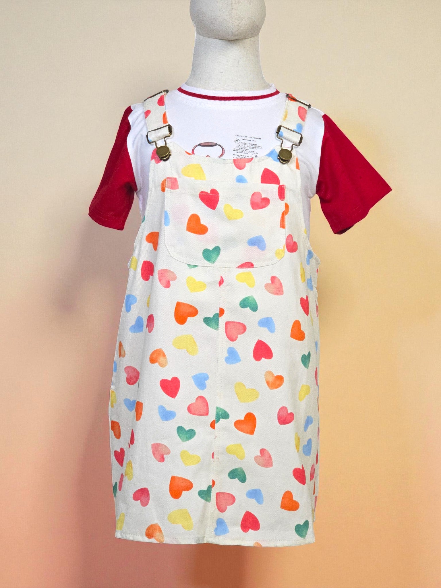 Girls Rainbow Heart Overall Dress