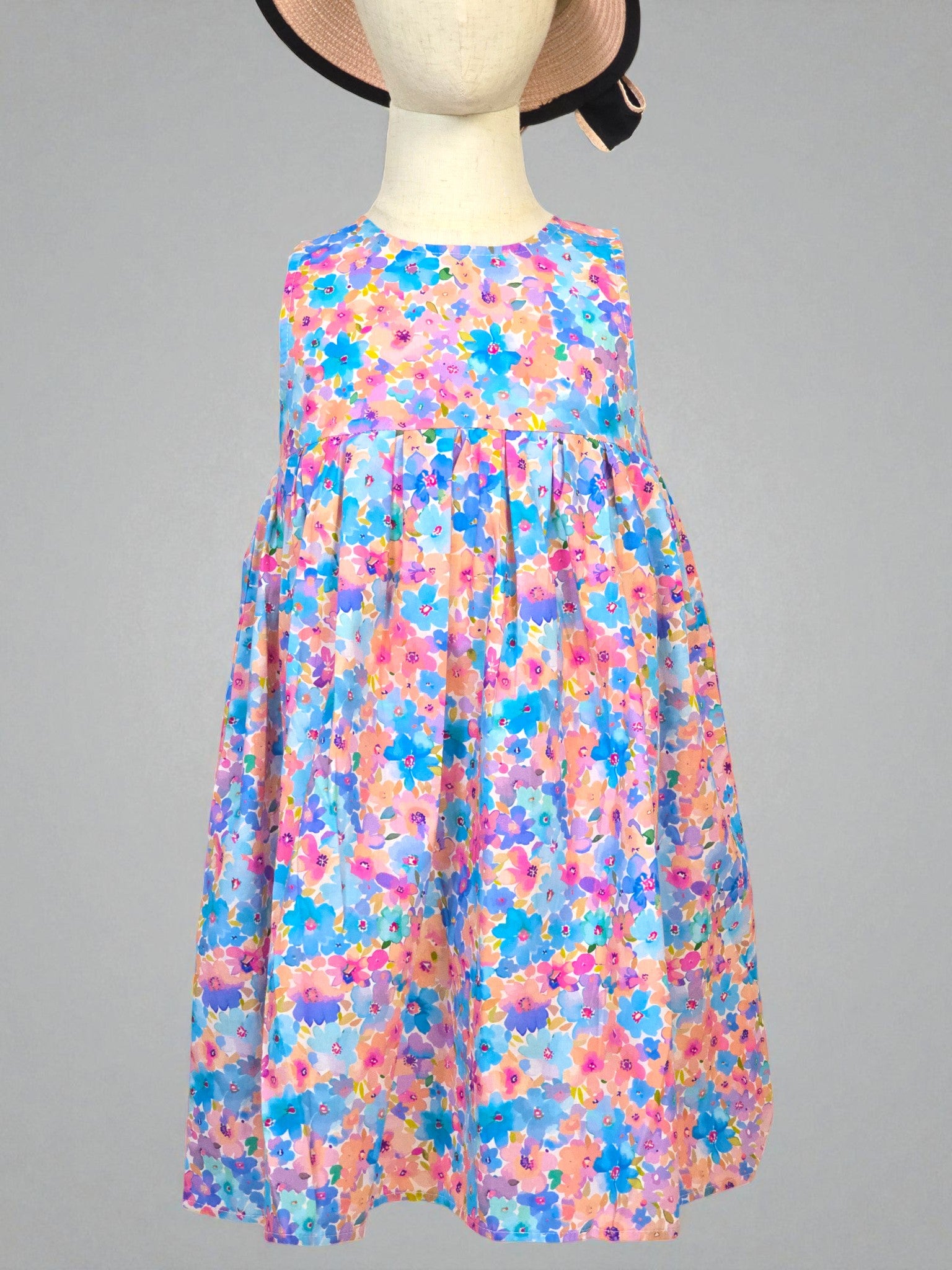 Sleeveless Flower Dress – Pastel Pink & Blue