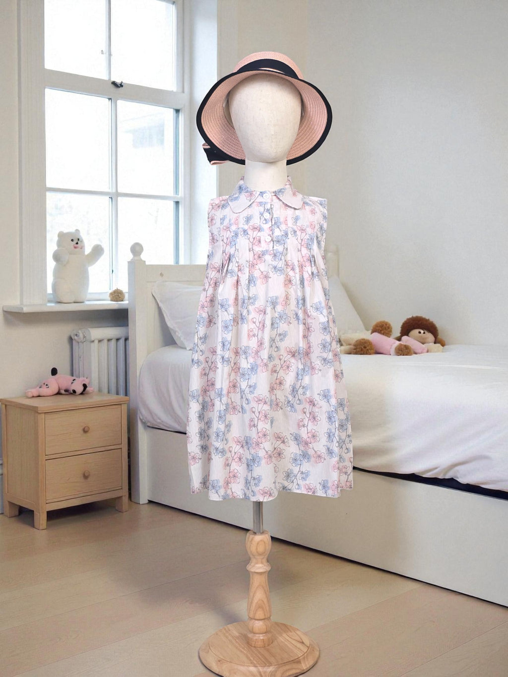 Sleeveless Pastel Bloom Dress – Button Front