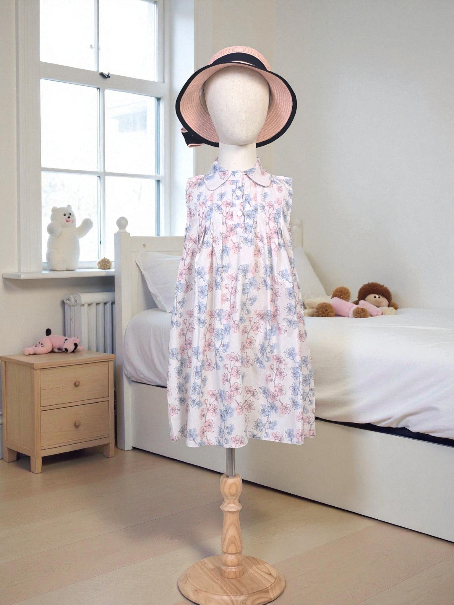 Sleeveless Pastel Bloom Dress – Button Front