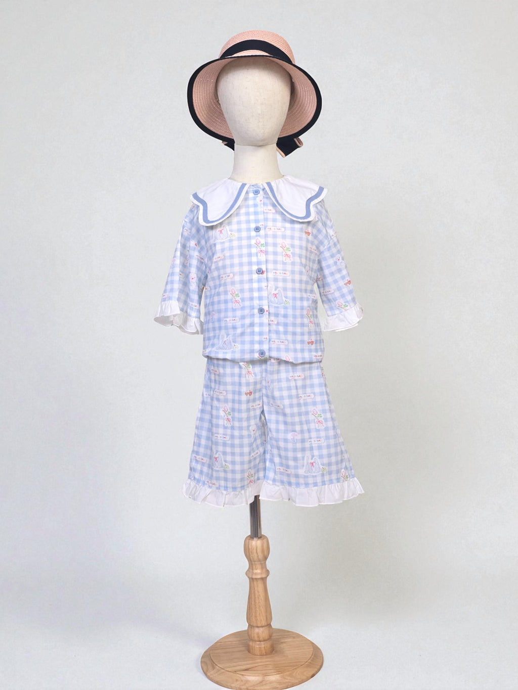 Girls Blue Check Two-Piece Outfit – Summer Top & Shorts Set