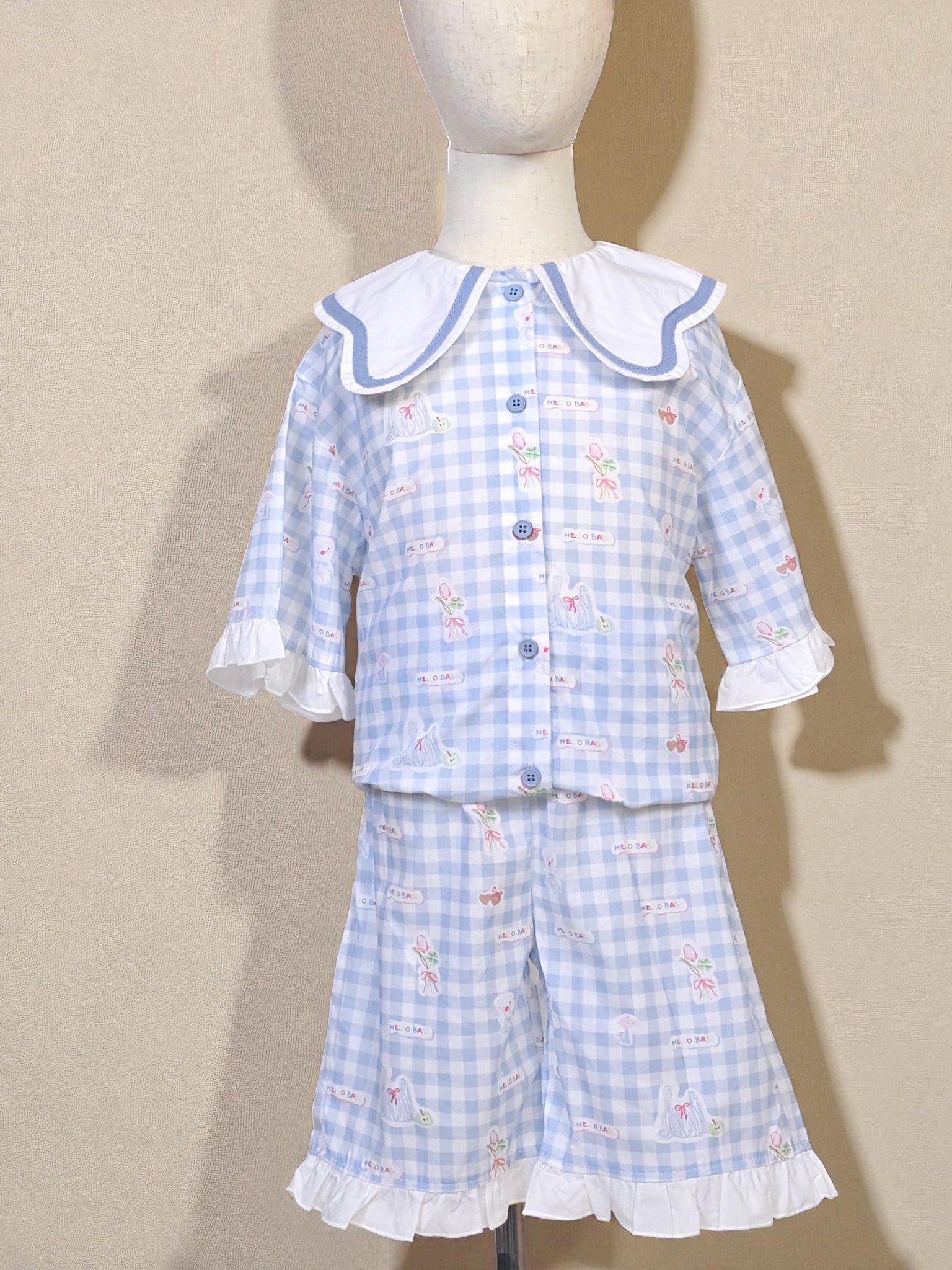 Girls Blue Check Two-Piece Outfit – Summer Top & Shorts Set