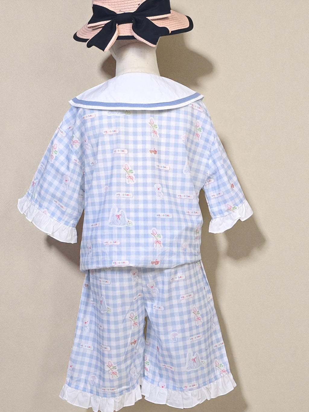 Girls Blue Check Two-Piece Outfit – Summer Top & Shorts Set