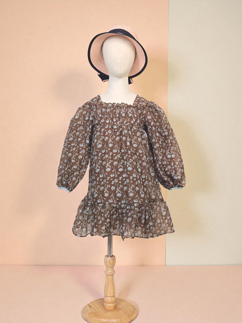 Brown Floral Ruffle Hem Dress