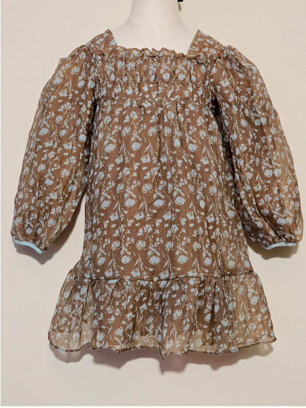 Brown Floral Ruffle Hem Dress