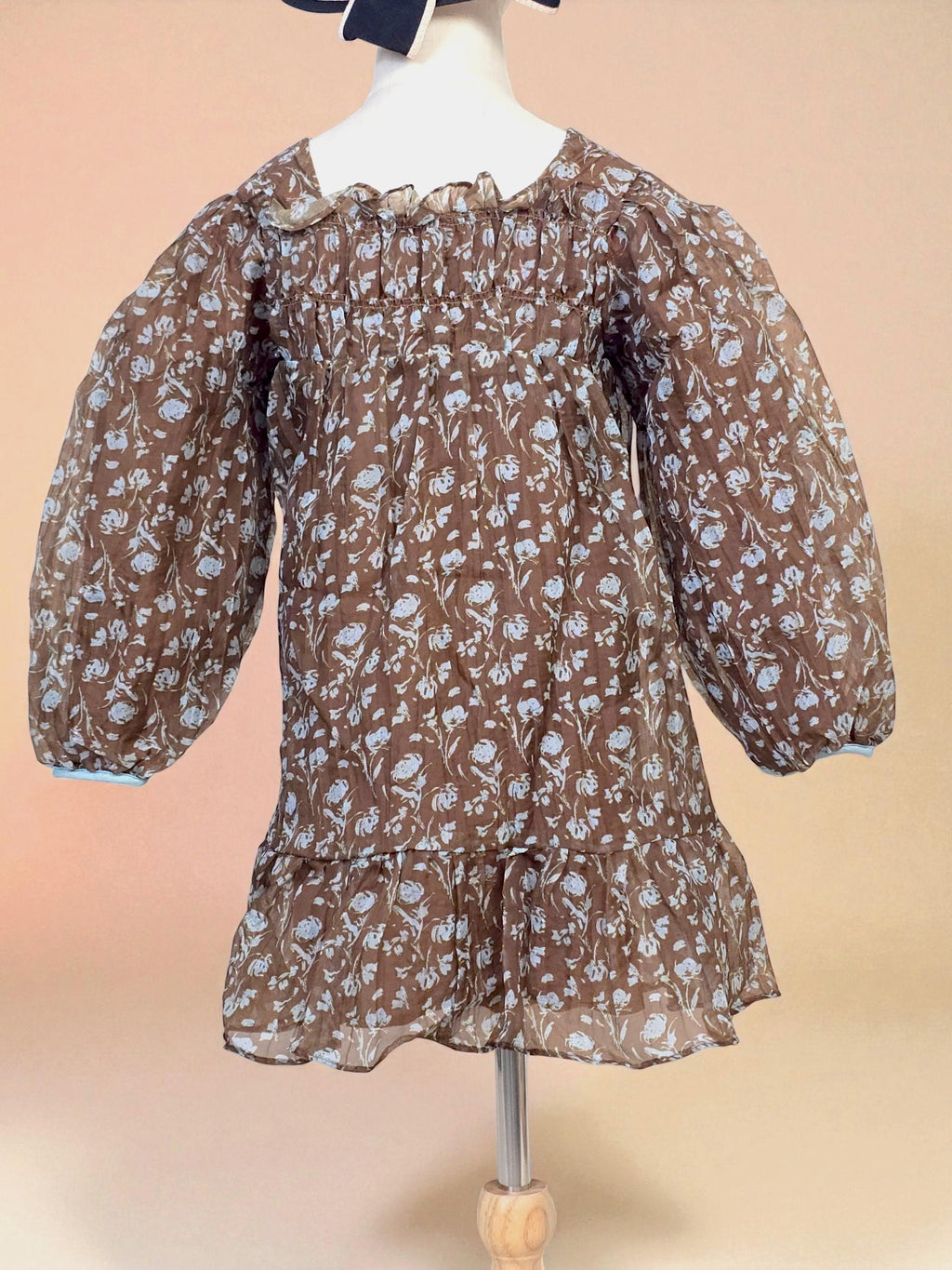 Brown Floral Ruffle Hem Dress