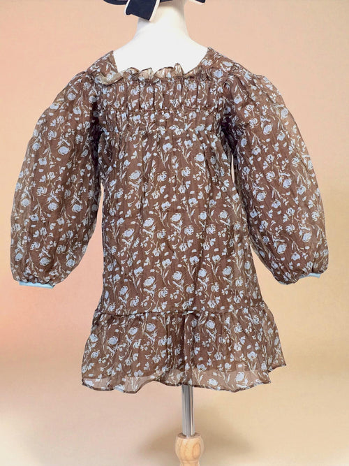 Brown Floral Ruffle Hem Dress