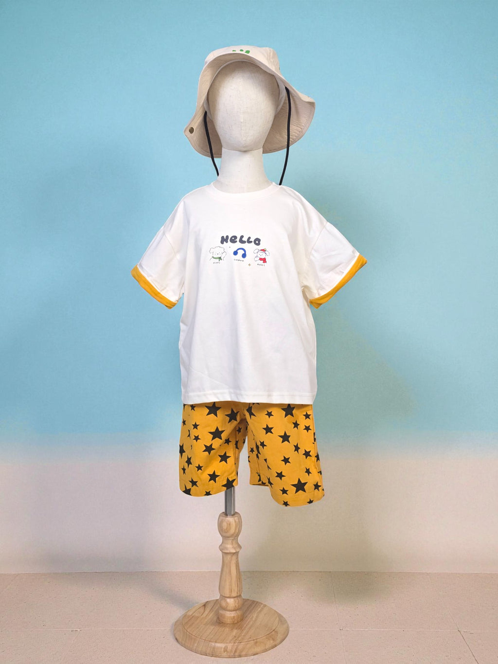 “Hello Cute Friends” Tee & Star Shorts Set