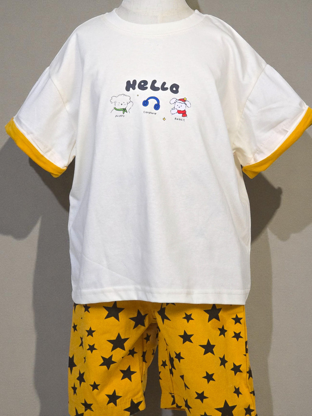 “Hello Cute Friends” Tee & Star Shorts Set