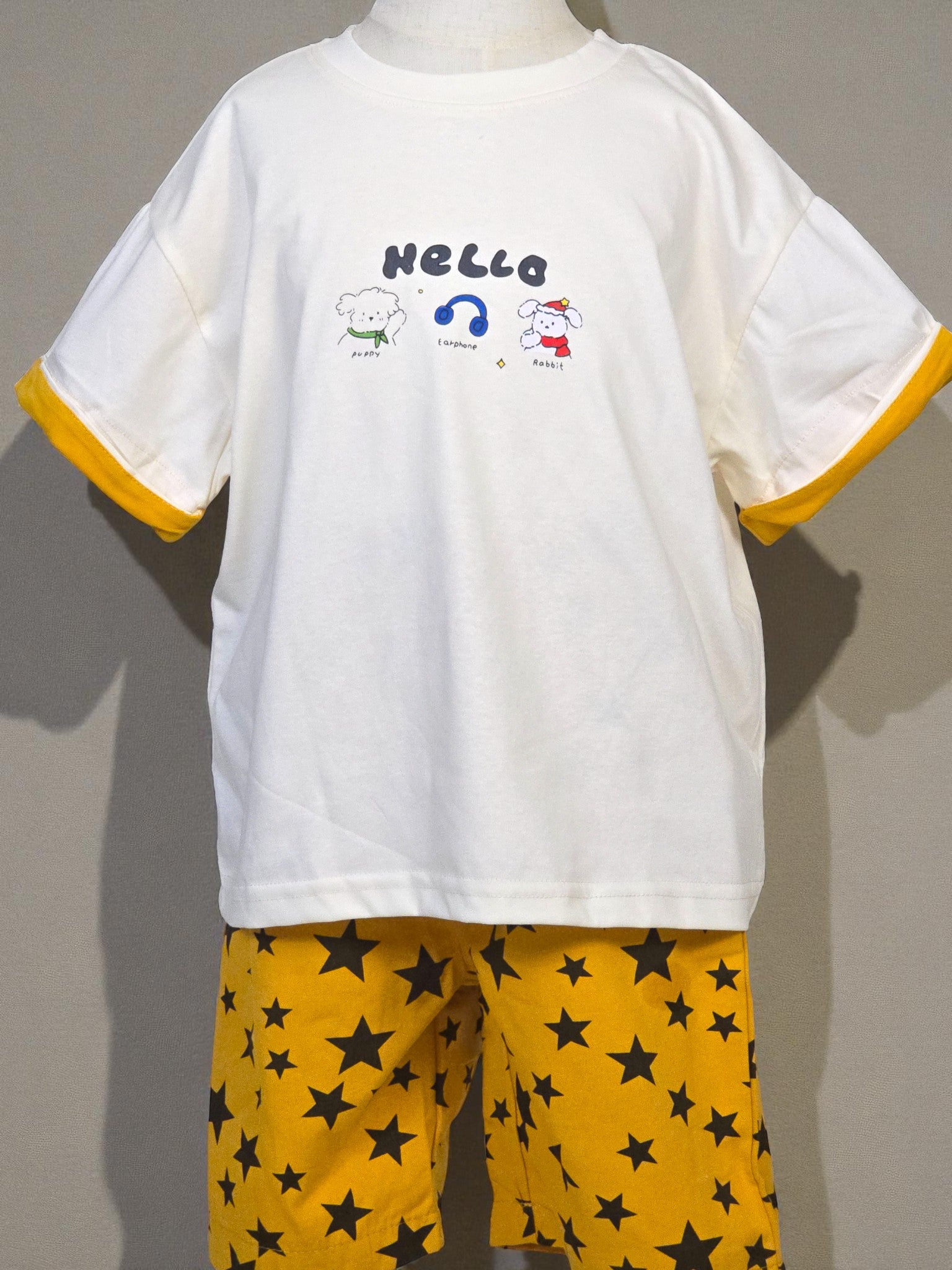 “Hello Cute Friends” Tee & Star Shorts Set