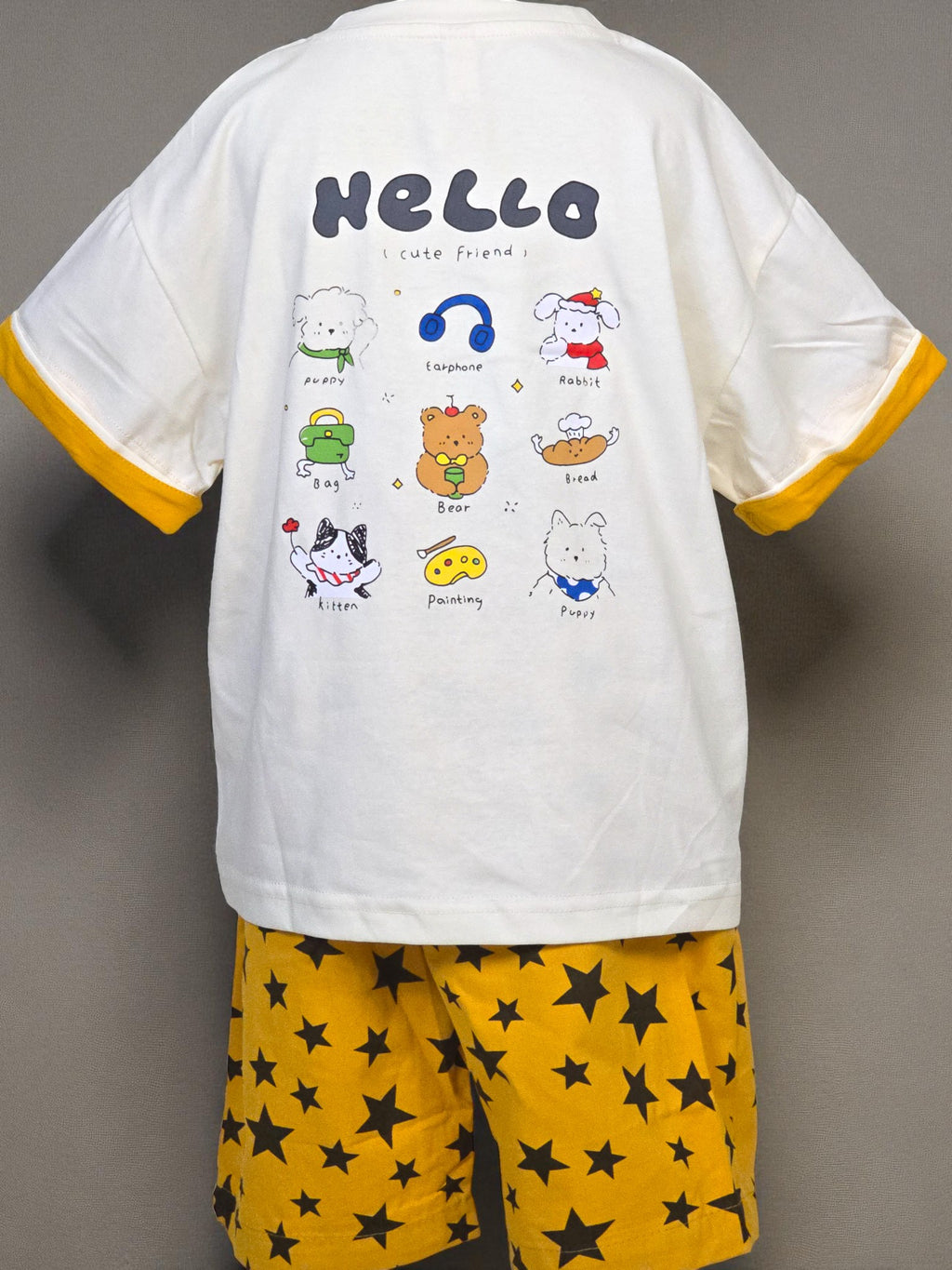 “Hello Cute Friends” Tee & Star Shorts Set