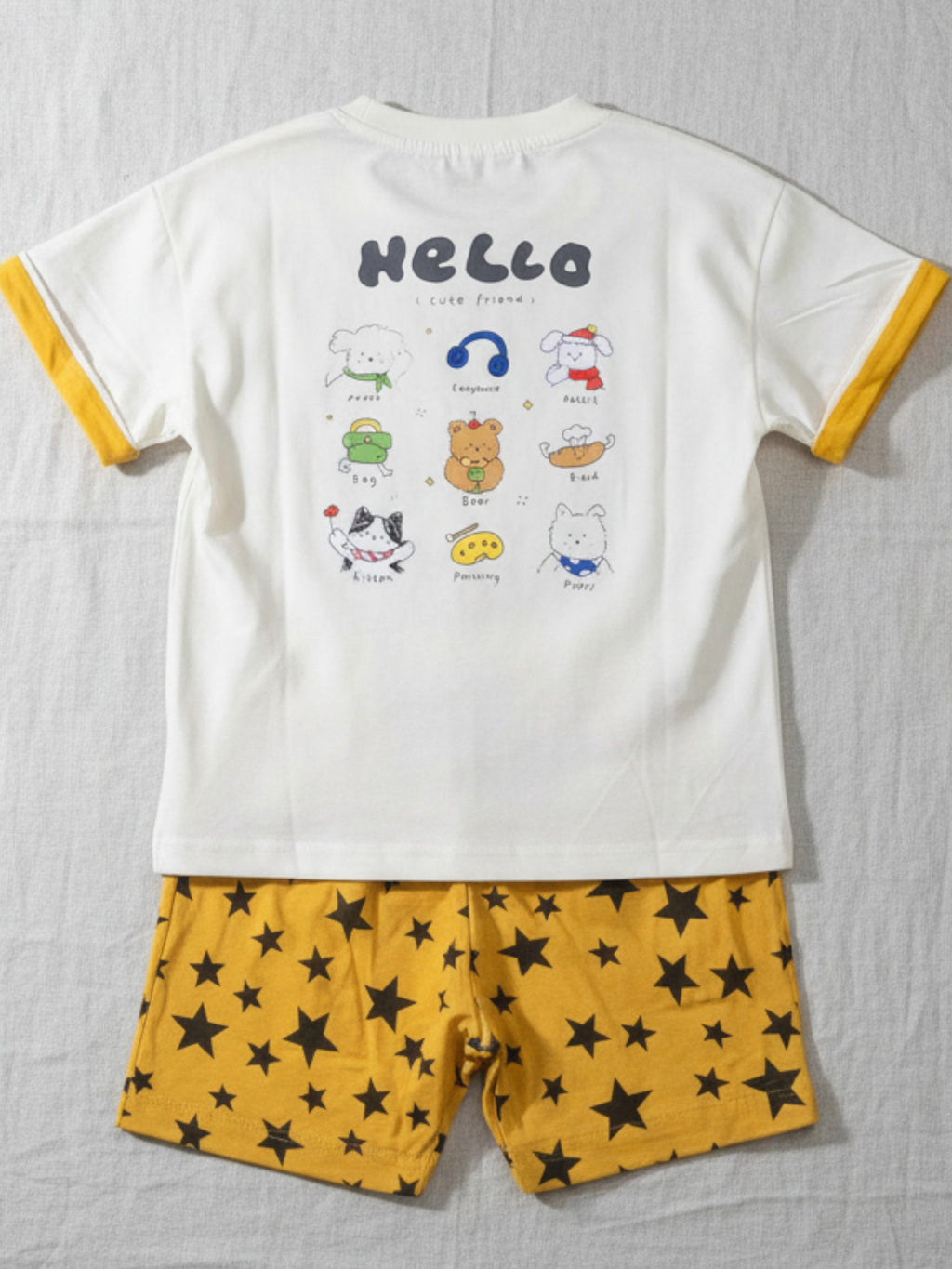 “Hello Cute Friends” Tee & Star Shorts Set