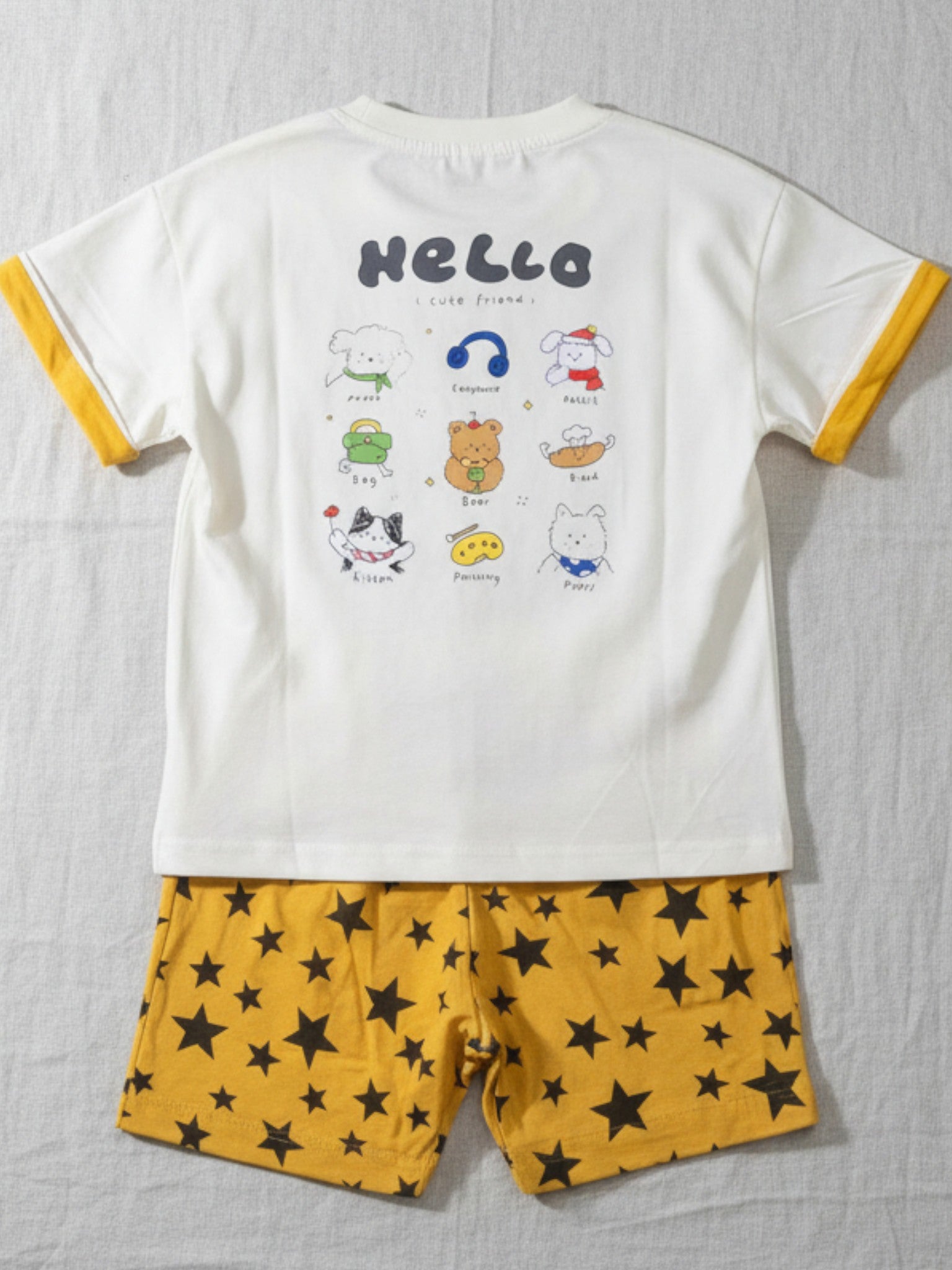 “Hello Cute Friends” Tee & Star Shorts Set