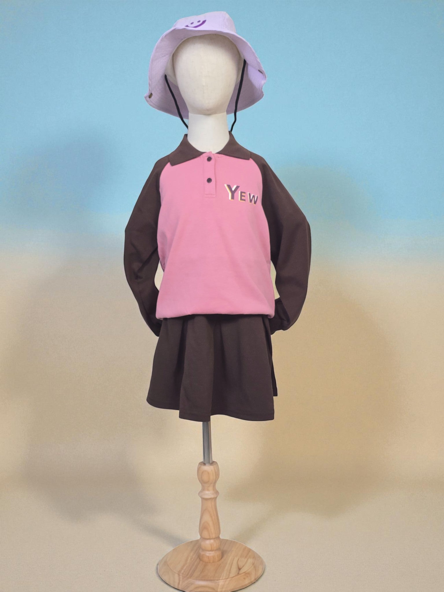 Pink & Chocolate Long Sleeve Polo Skirt Set