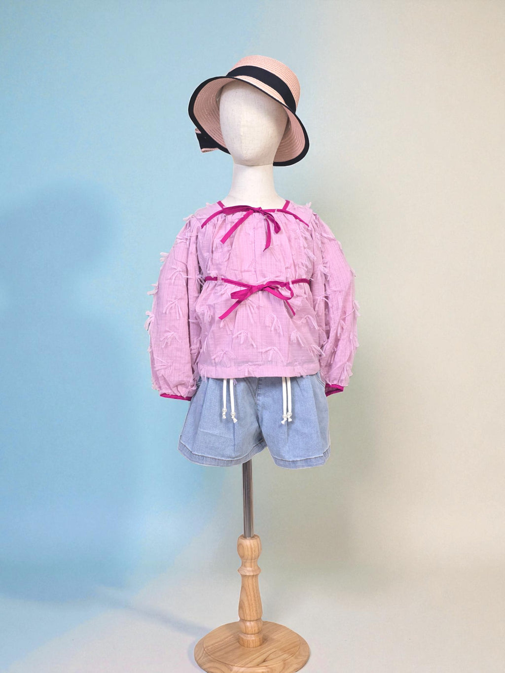 Pink Textured Bow Detail Top