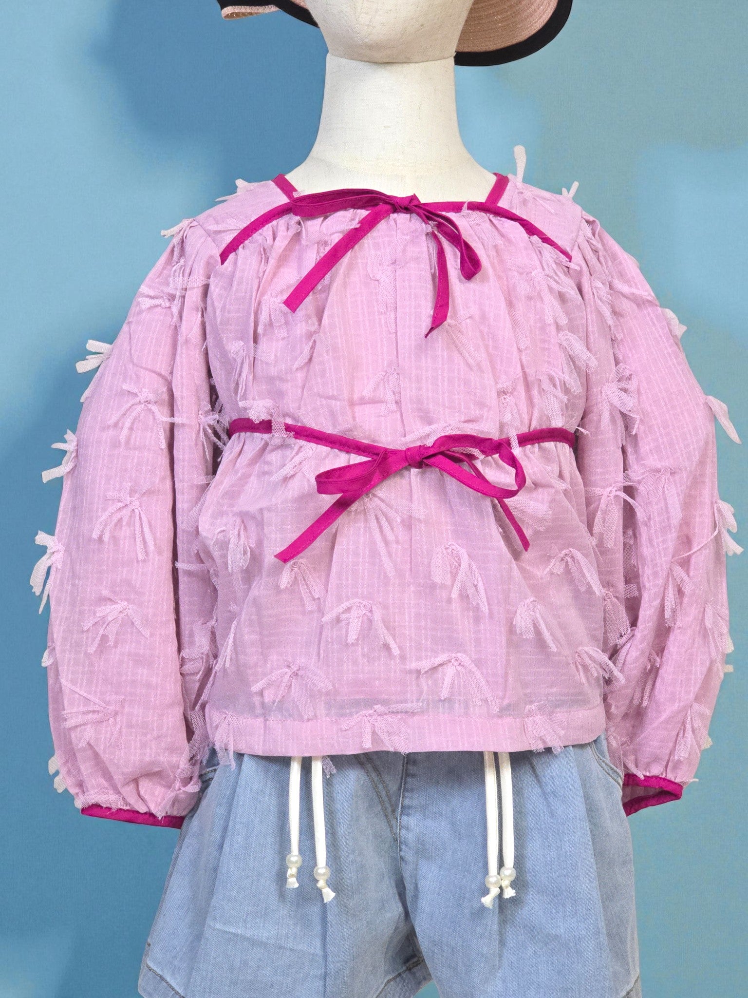 Pink Textured Bow Detail Top