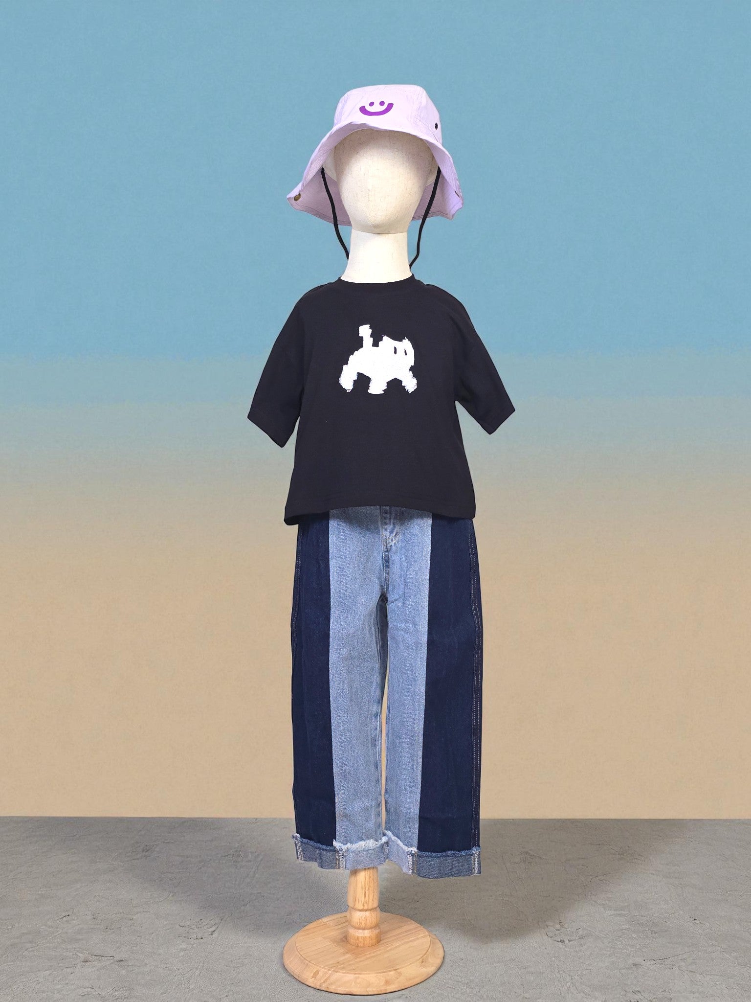 Two-Tone Wide Leg Denim Pants