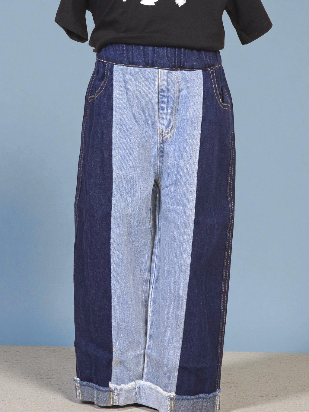 Two-Tone Wide Leg Denim Pants