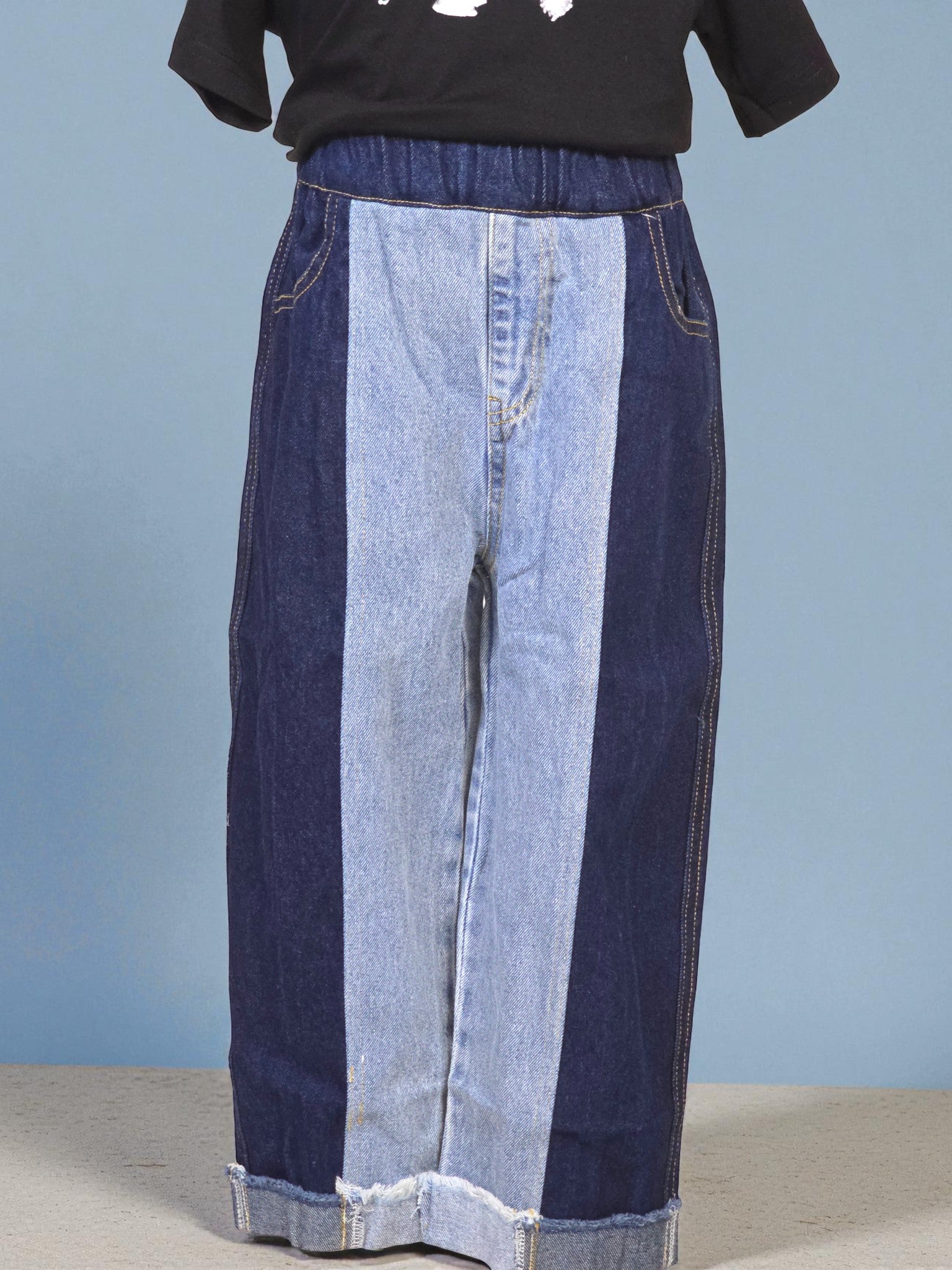 Two-Tone Wide Leg Denim Pants