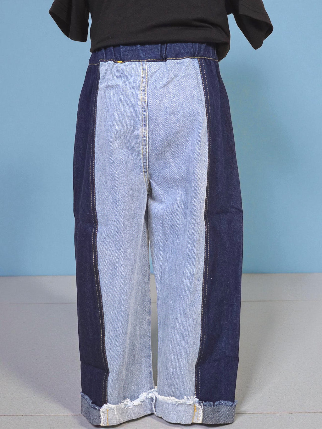 Two-Tone Wide Leg Denim Pants