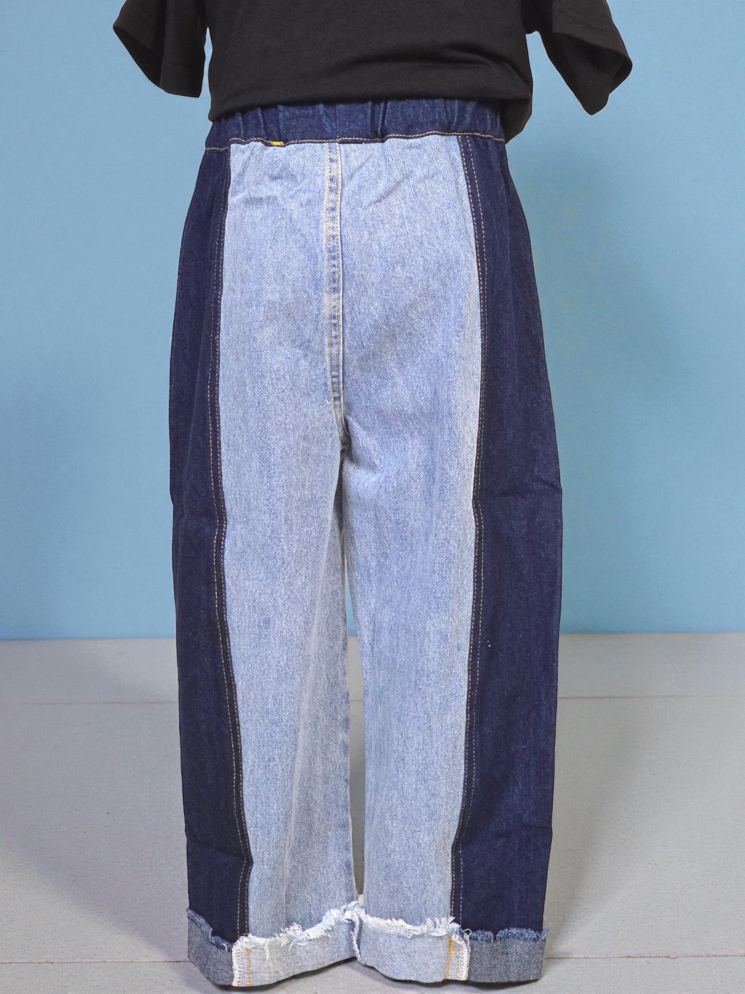 Two-Tone Wide Leg Denim Pants
