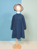 Navy Long-Sleeve Smocked Corduroy Dress