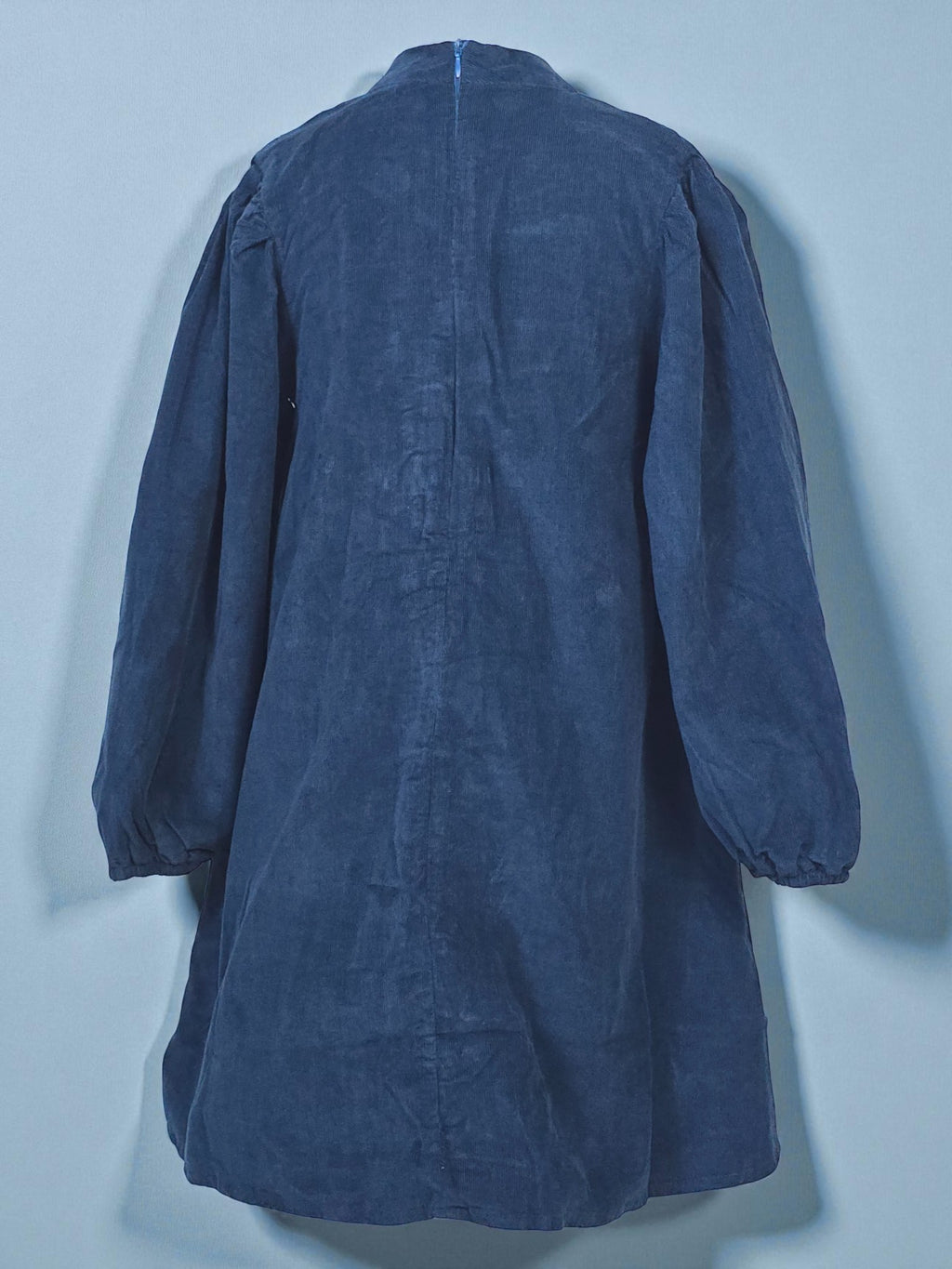 Navy Long-Sleeve Smocked Corduroy Dress