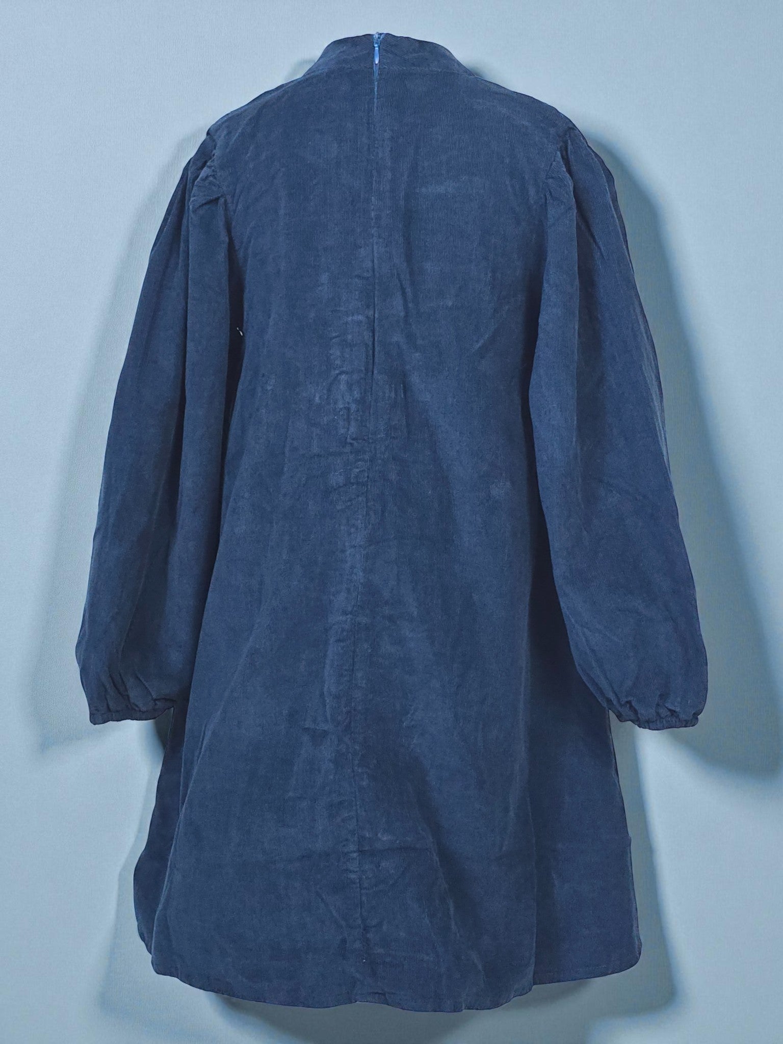 Navy Long-Sleeve Smocked Corduroy Dress