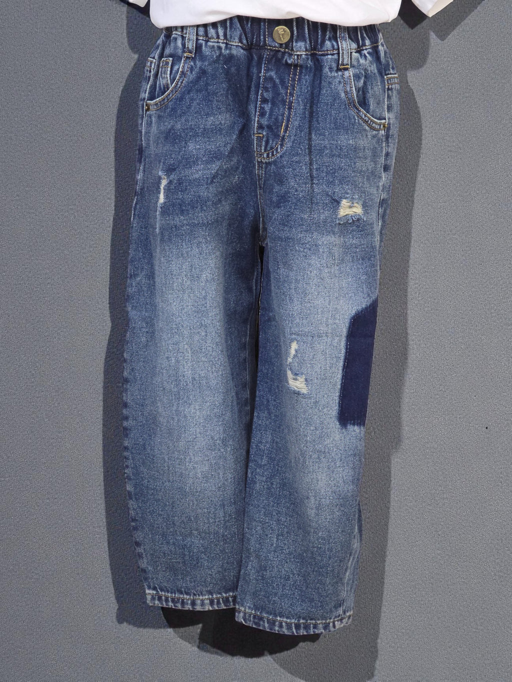 Distressed Patchwork Jeans – Distressed Wide-Leg Denim