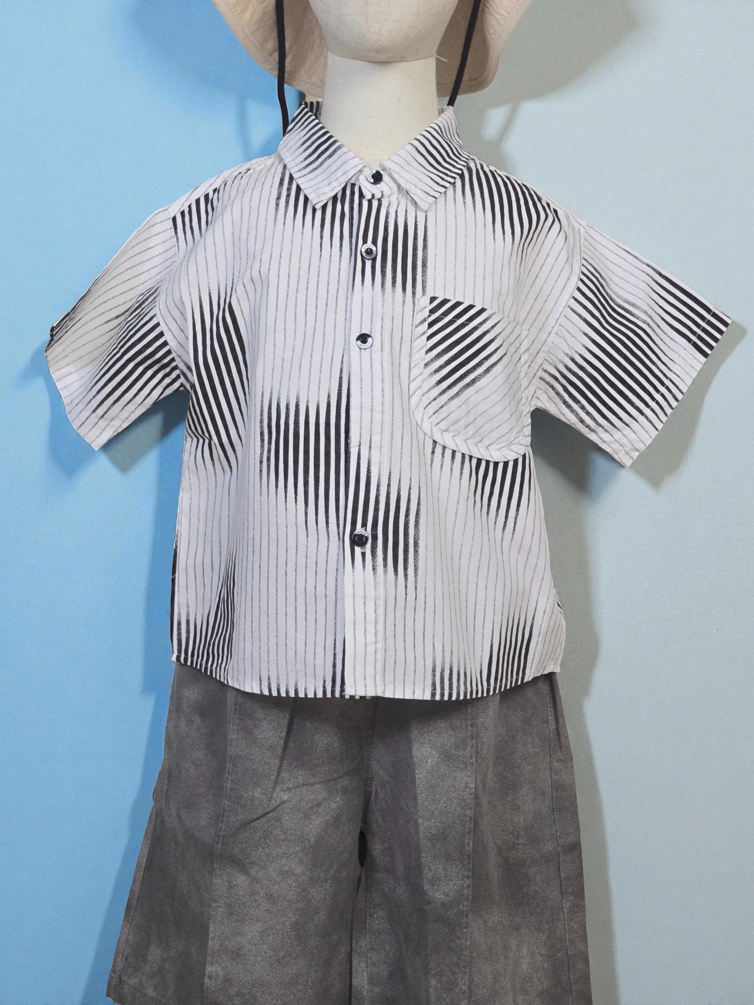 Boys’ Modern Stripe Button-Up Top