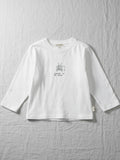 Children's white long-sleeve t-shirt featuring a small black line drawing of a vintage television with "WANTED TO BE ALONE" printed underneath.