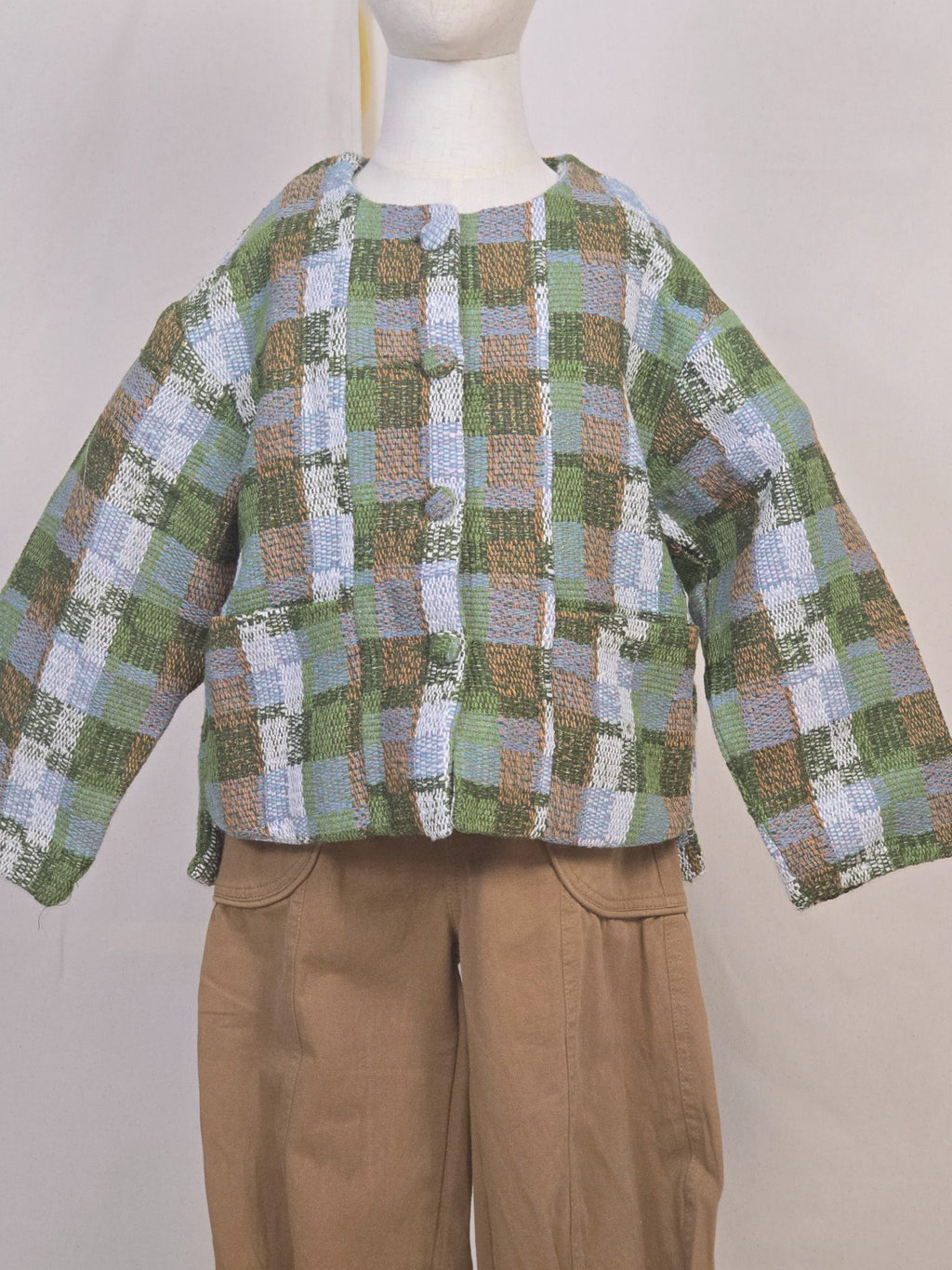 Textured Checkered Patchwork Pullover