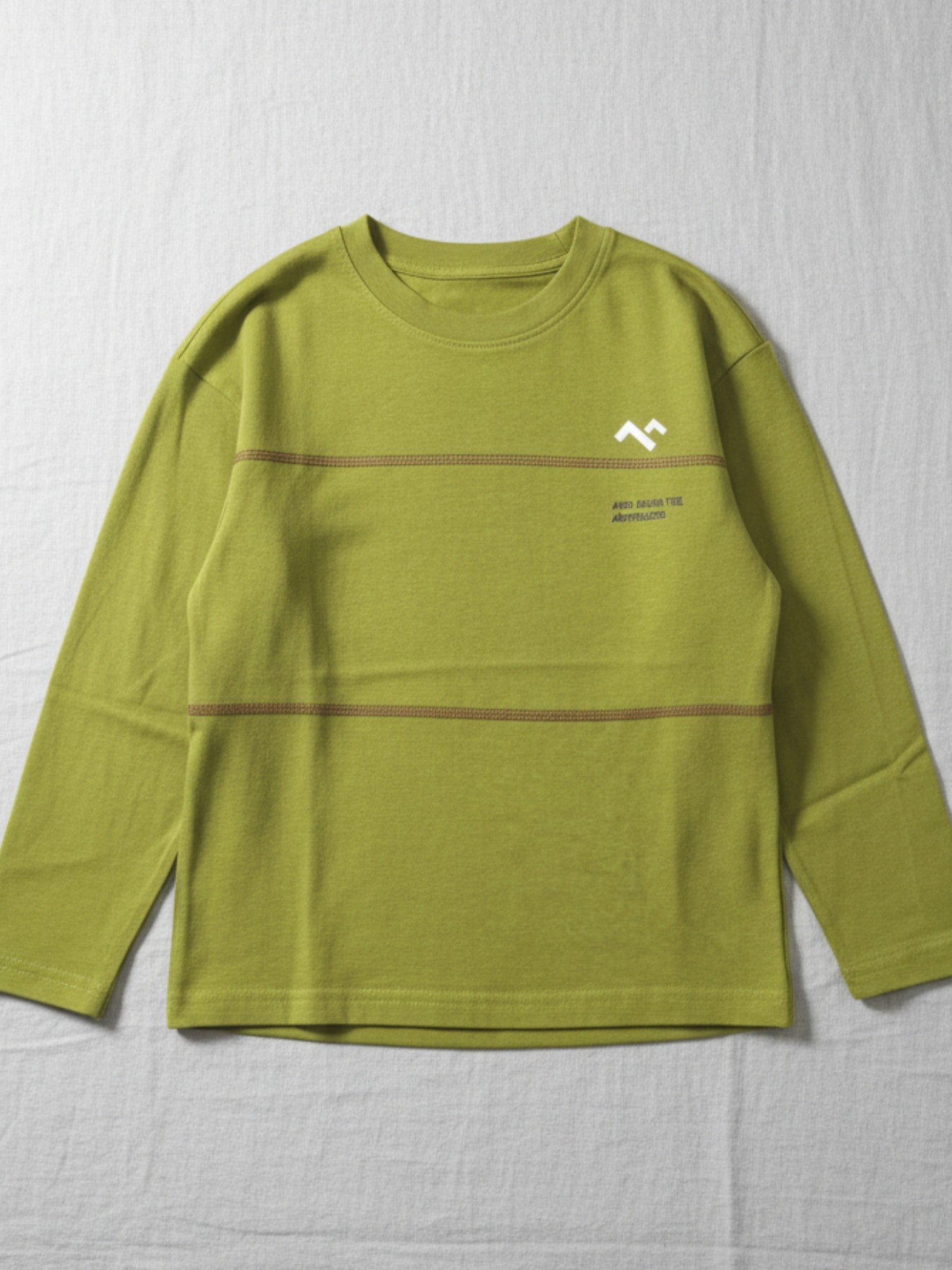 Children's lime green long-sleeve t-shirt featuring a small white mountain logo on the chest and subtle horizontal stitching details.