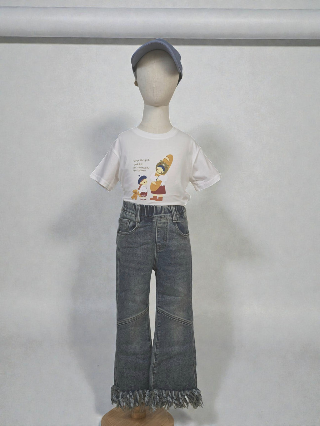 Fringe Hem Washed Denim Pants