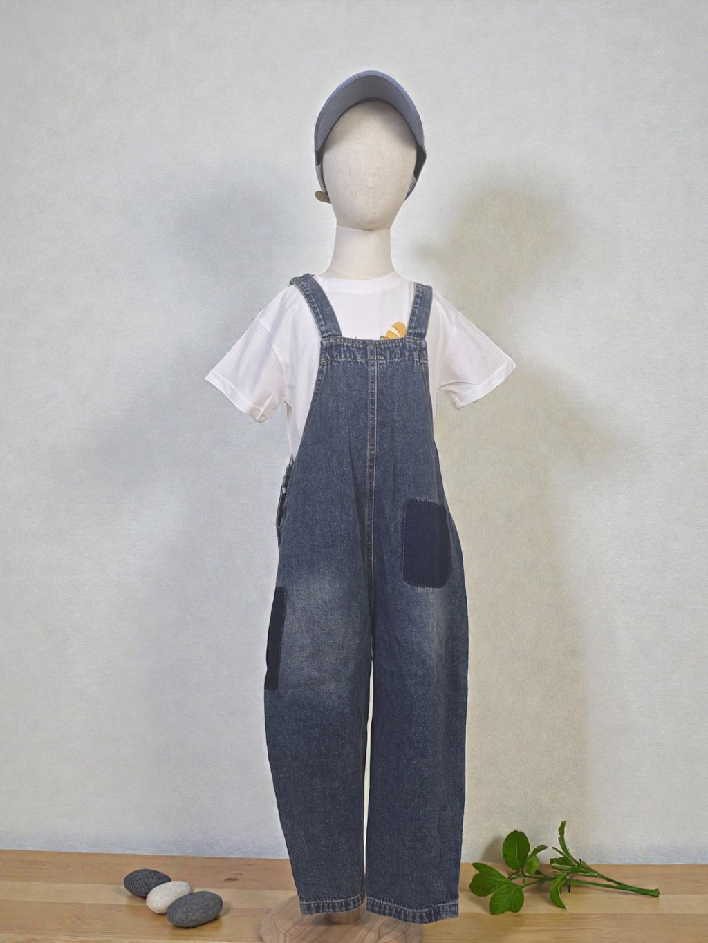 Vintage Wash Denim Patch Overalls