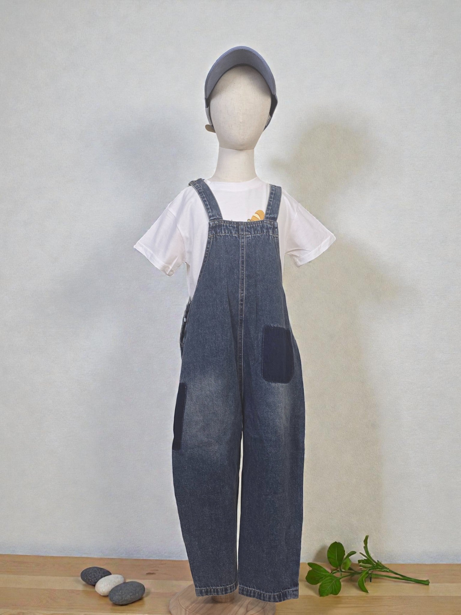 Vintage Wash Denim Patch Overalls