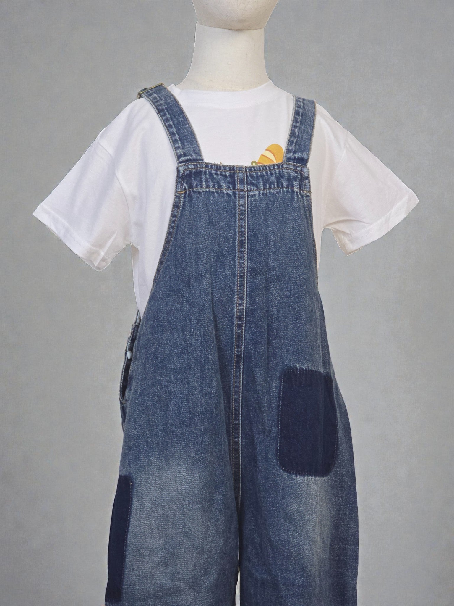 Vintage Wash Denim Patch Overalls