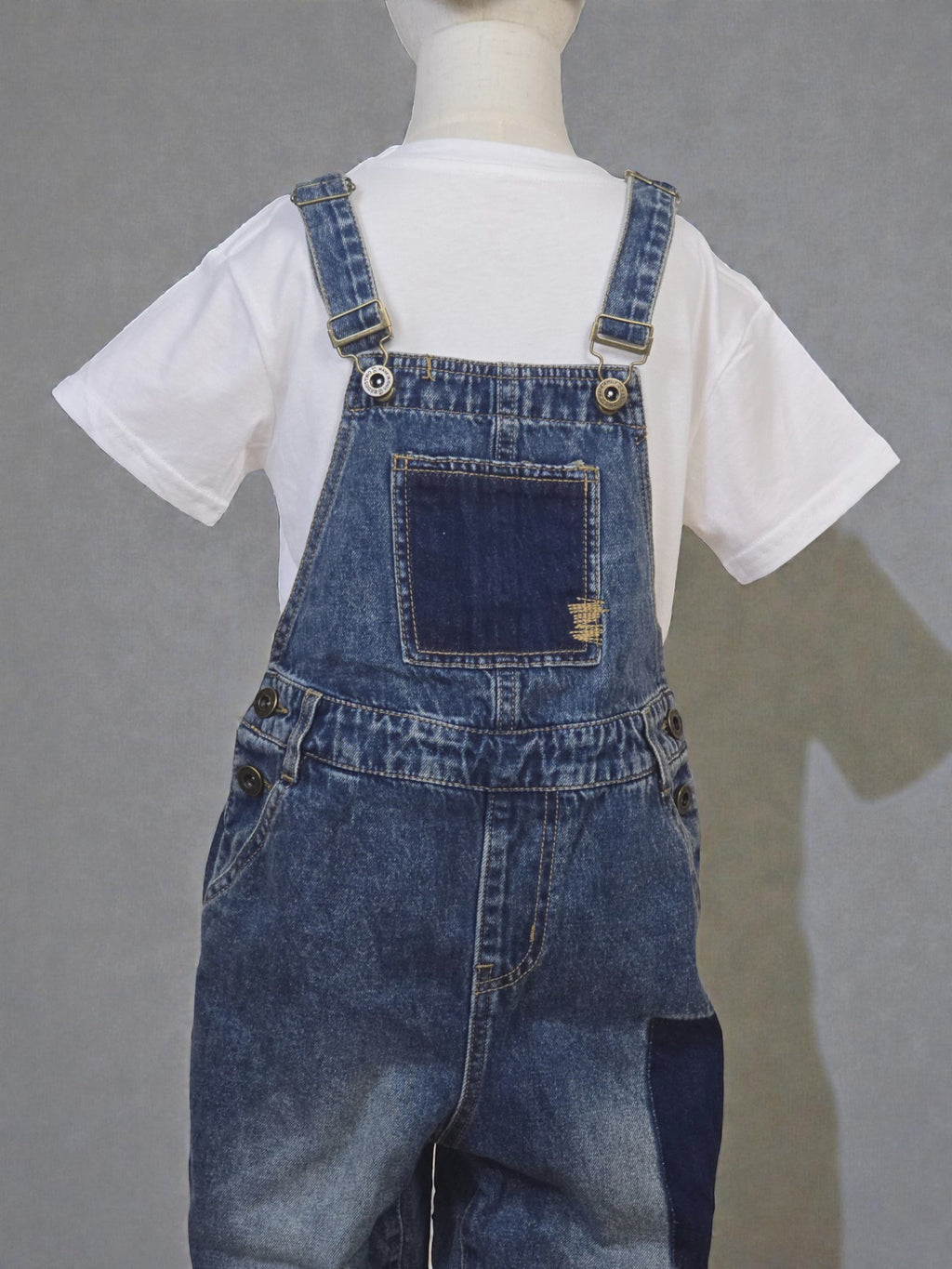 Vintage Wash Denim Patch Overalls