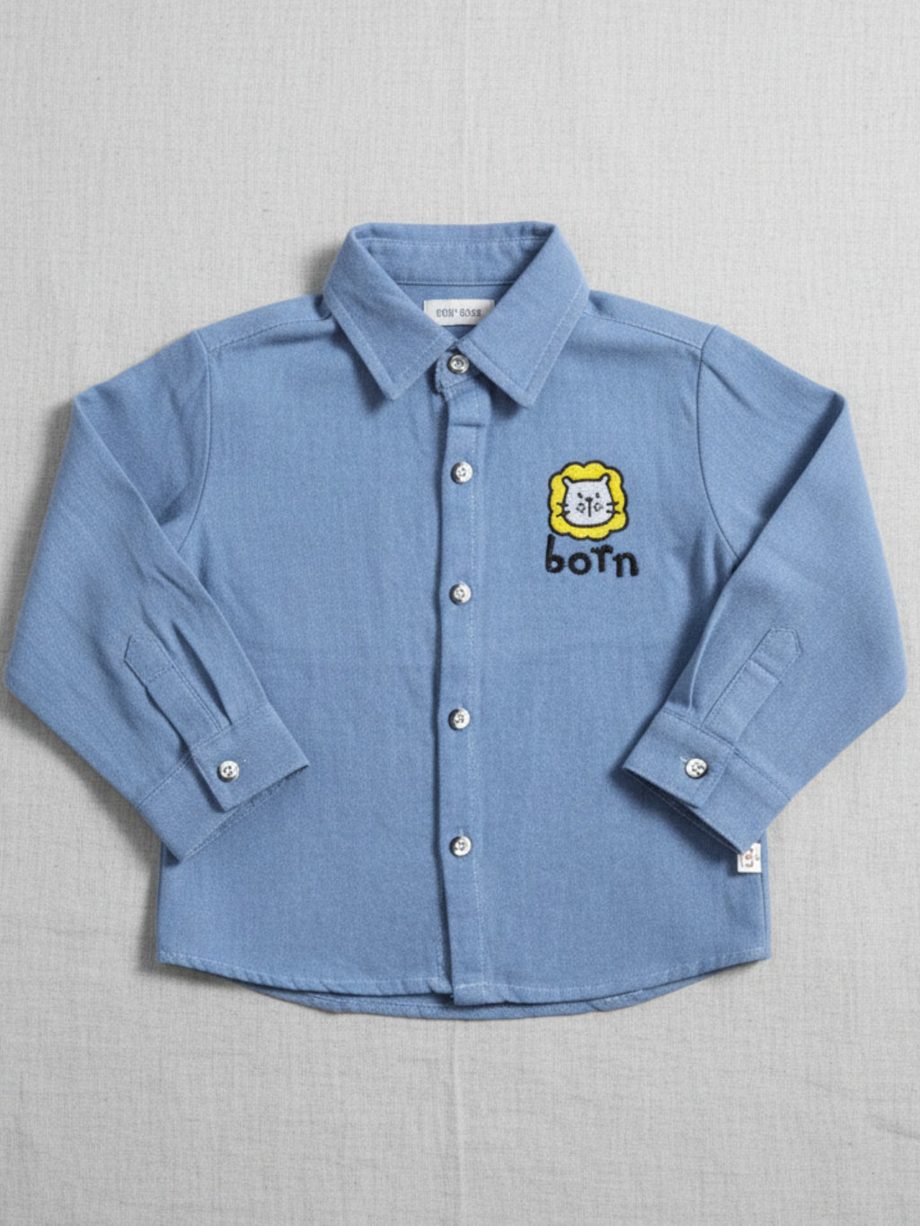 Blue children's button up shirt. cotton. dress shirt. cute