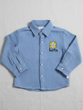 Blue children's button up shirt. cotton. dress shirt. cute