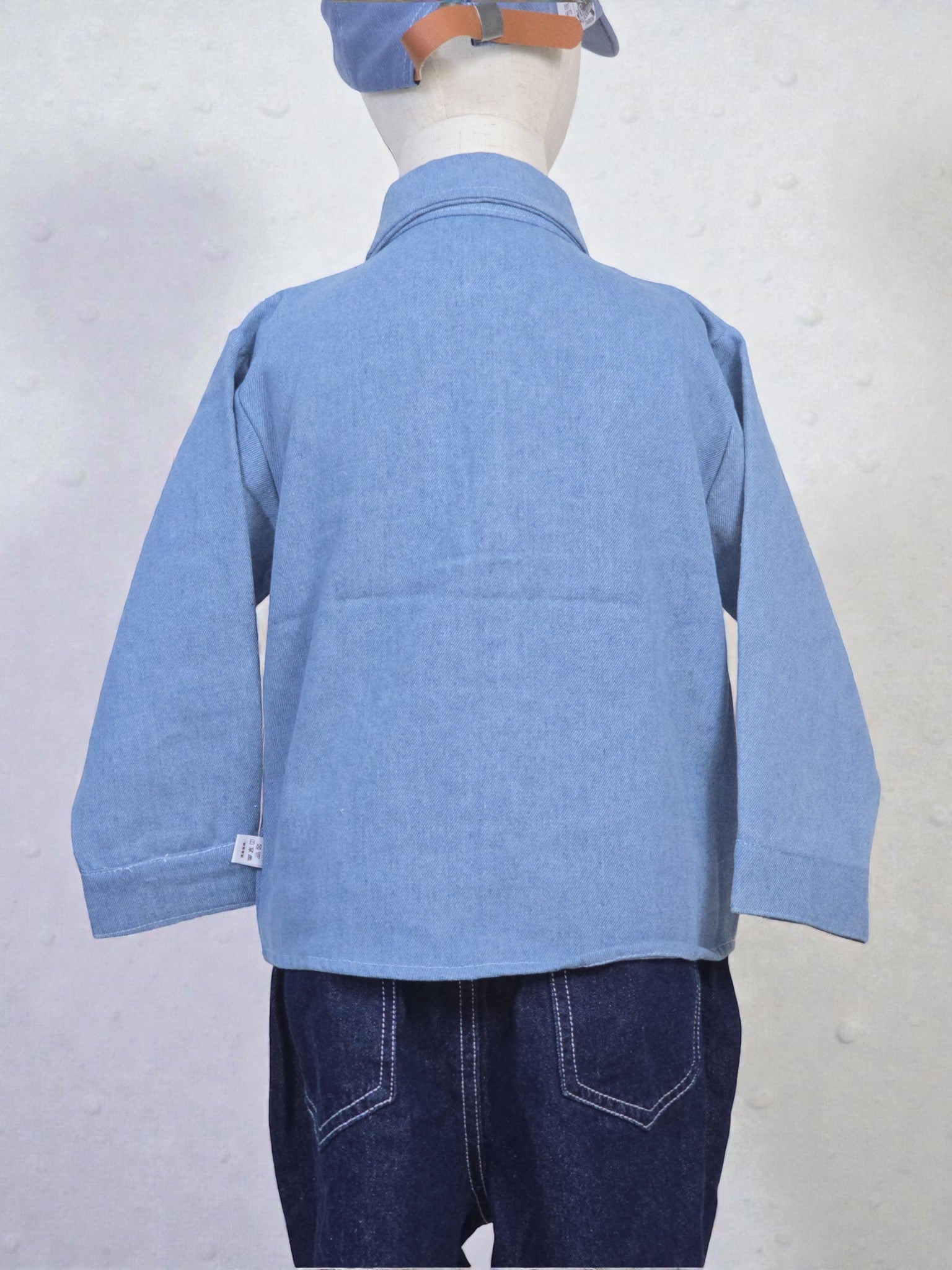 Light Blue Button-Up Cartoon Patch Shirt