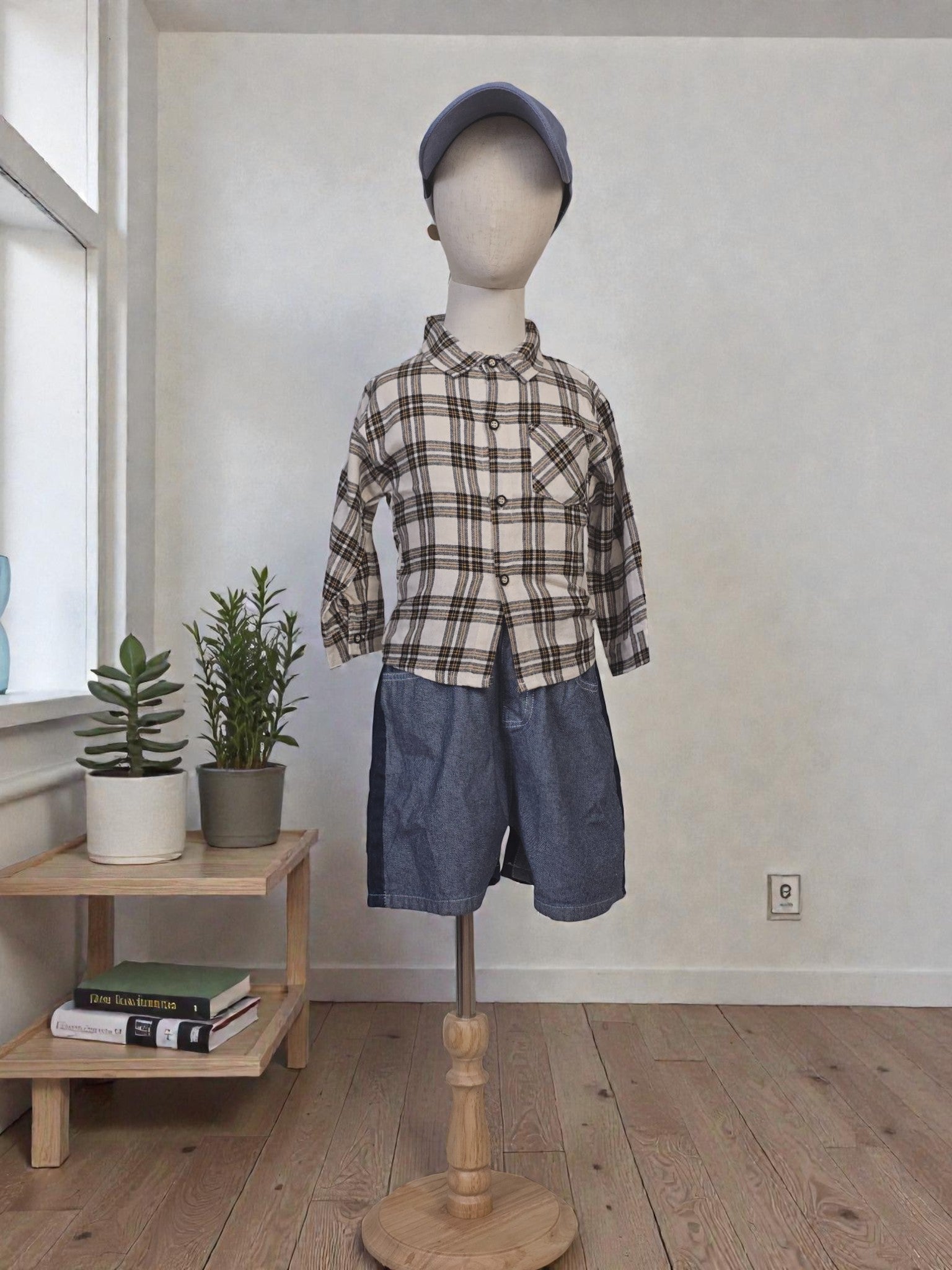 Beige & Black Plaid Button-Up Shirt