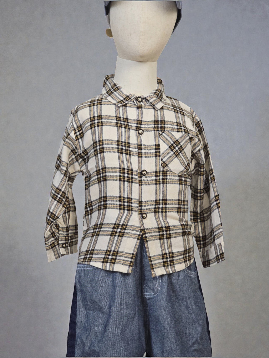 Beige & Black Plaid Button-Up Shirt