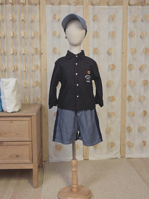 Black Denim Look Button-Up Shirt