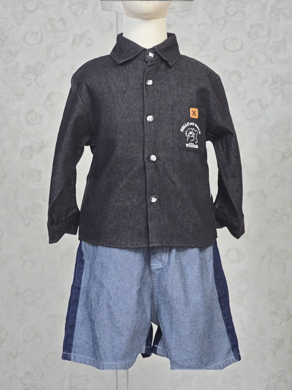 Black Denim Look Button-Up Shirt