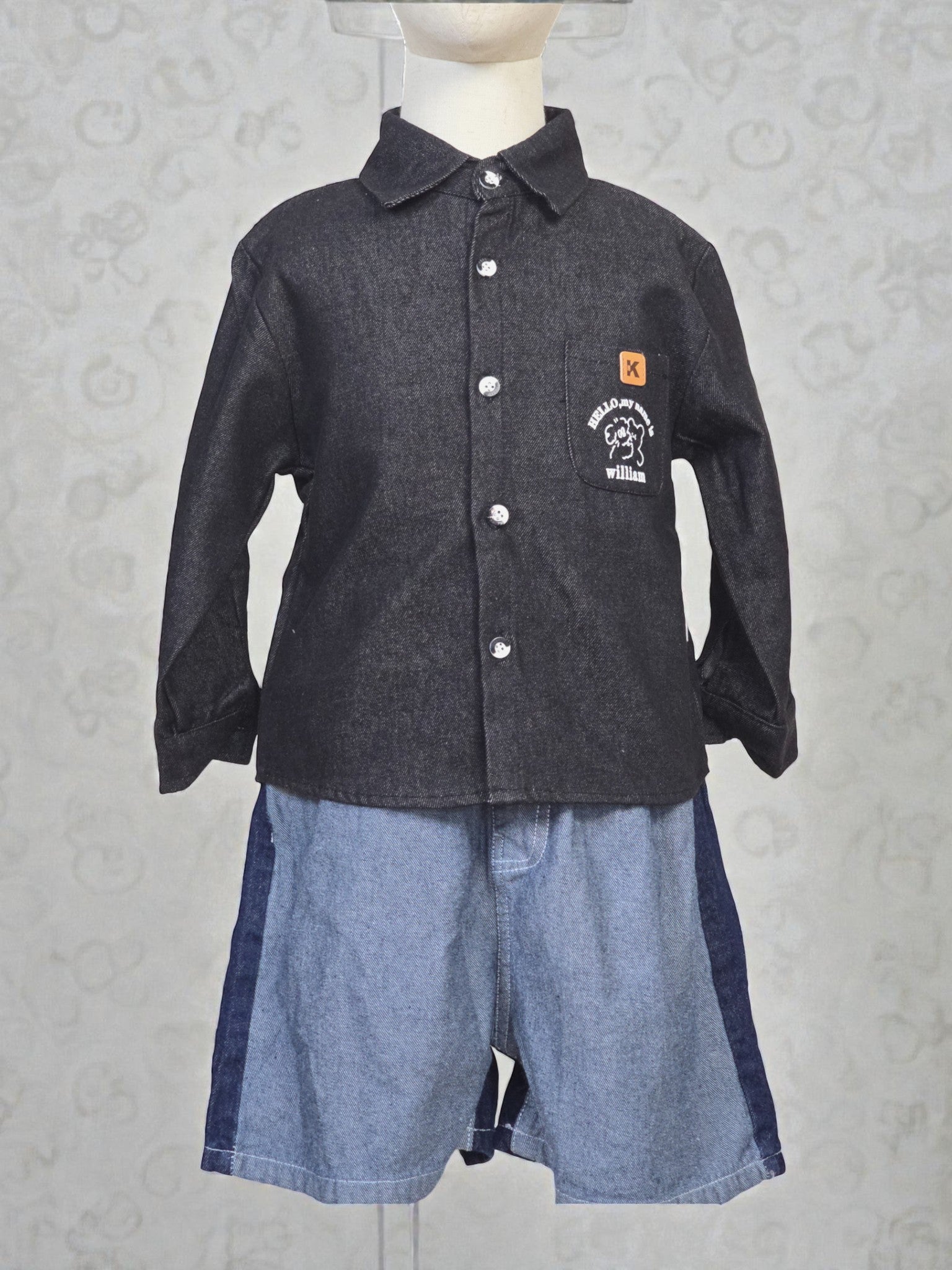 Black Denim Look Button-Up Shirt