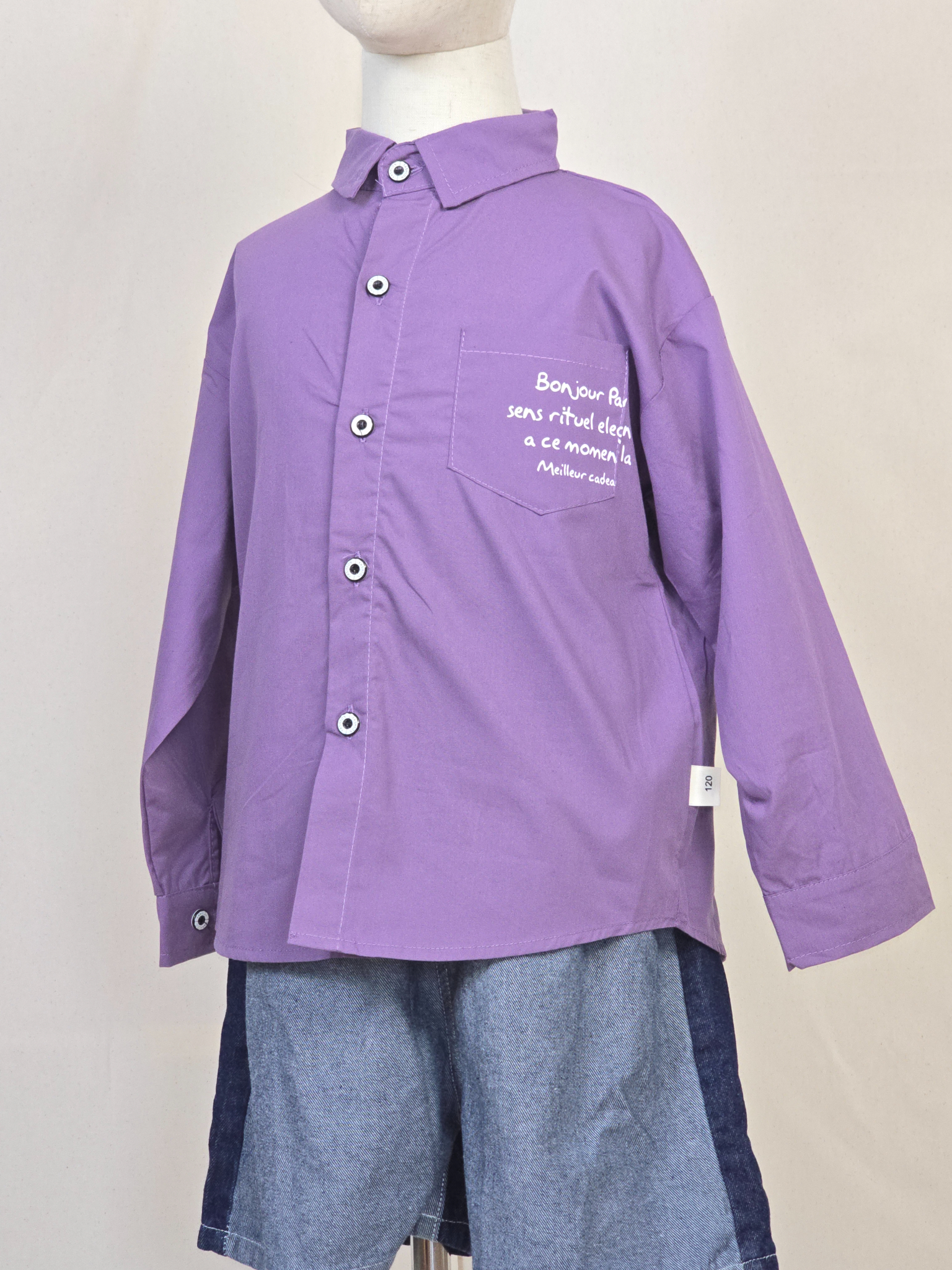 Purple “Bonjour Paris” Button-Up Shirt