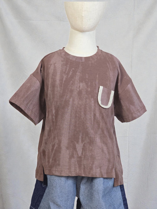 Brown Washed Tee with Pocket Detail