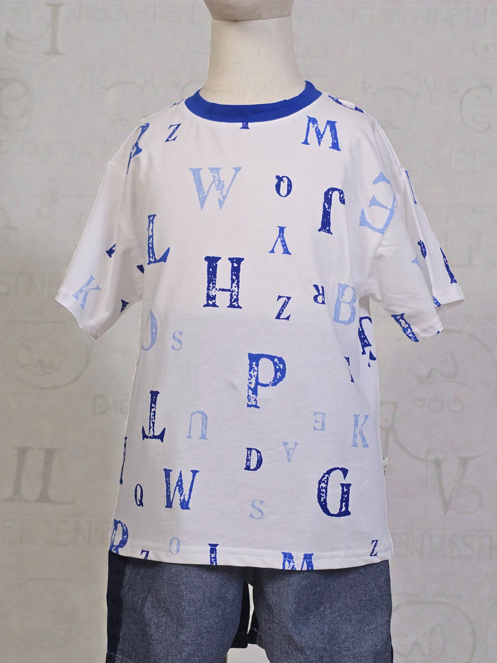 Alphabet Scatter Tee – Blue & White